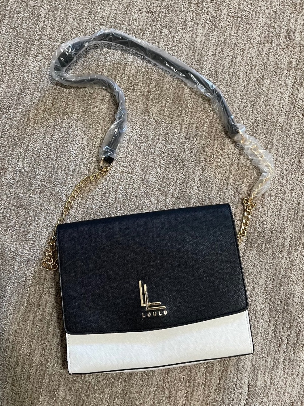LOULU Black White Colorblock Crossbody‎ Bag Gold Hardware New With Bag